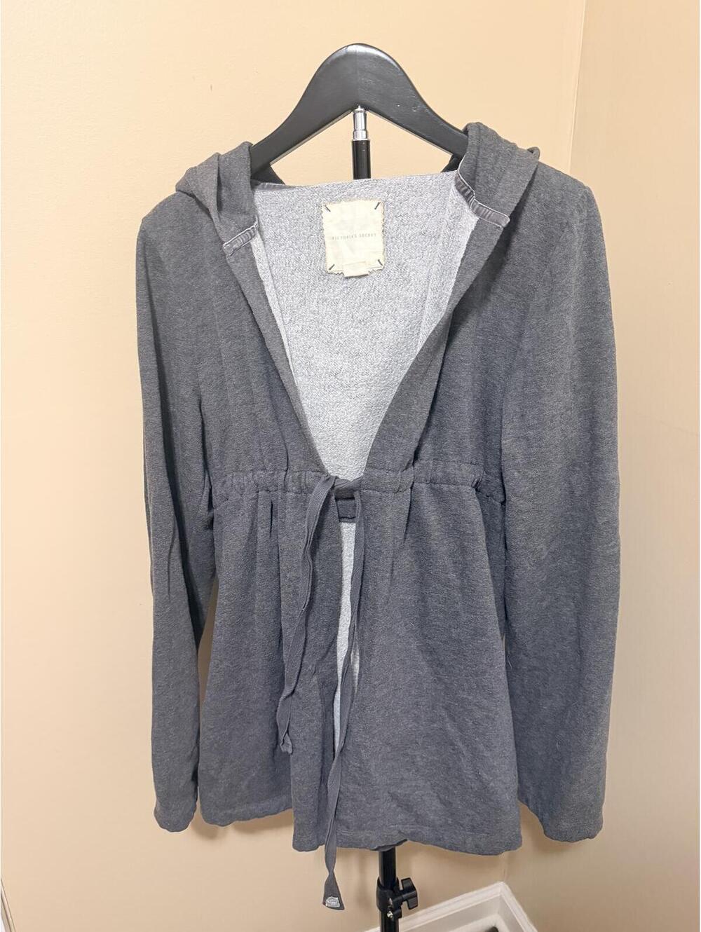 Victoria’s Secret Gray Hooded Tie Front Cardigan Sweater Size Large